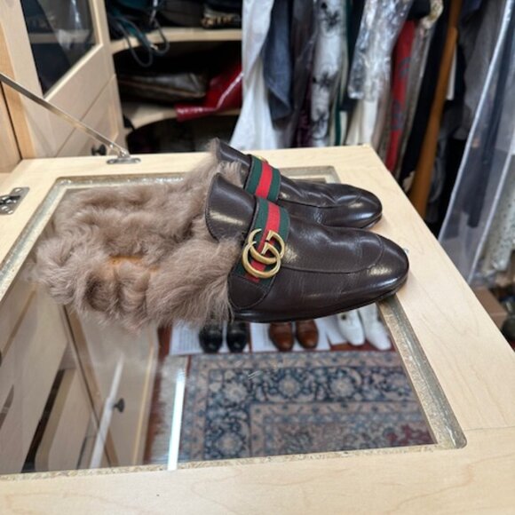 Gucci Brown Web Accent Leather Mules Size 9 - Picture 2 of 7